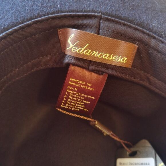 Black Wool Flat Brim Fedora Hat - Picture 3 of 4